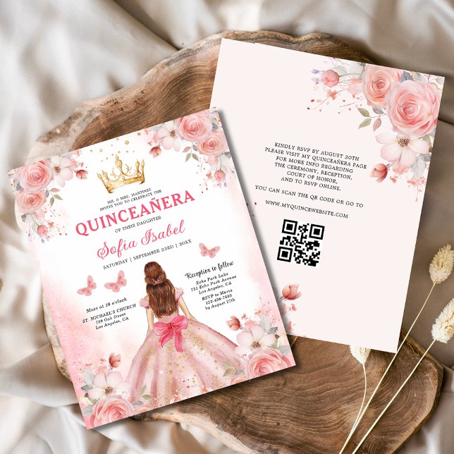 Flyer Presupuesto Quinceañera Rubor Mariposa Floral Rosa (Subido por el creador)