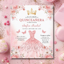 Flyer Presupuesto Quinceañera Rubor Mariposa Floral Rosa