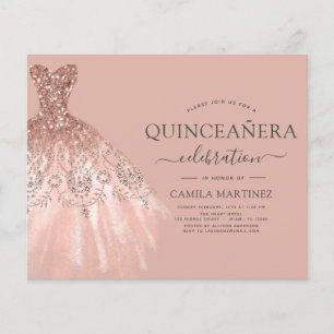 Flyer Presupuesto Quinceanera Rubor Rosa Rosa Purpurina 