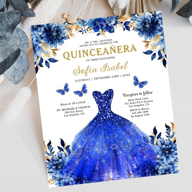 Flyer Presupuesto Real Azul Bilingüe Español Quinceanera (Subido por el creador)