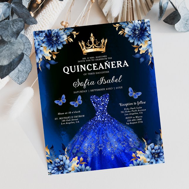 Flyer Presupuesto Real Azul Bilingüe Español Quinceanera (Subido por el creador)