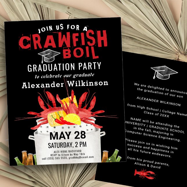 Flyer PRESUPUESTO Red Crawfish Boil GRAD Party Invitació (Subido por el creador)