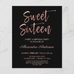 Flyer Presupuesto Rosa Dorado Cumpleaños Dieciséis Negro