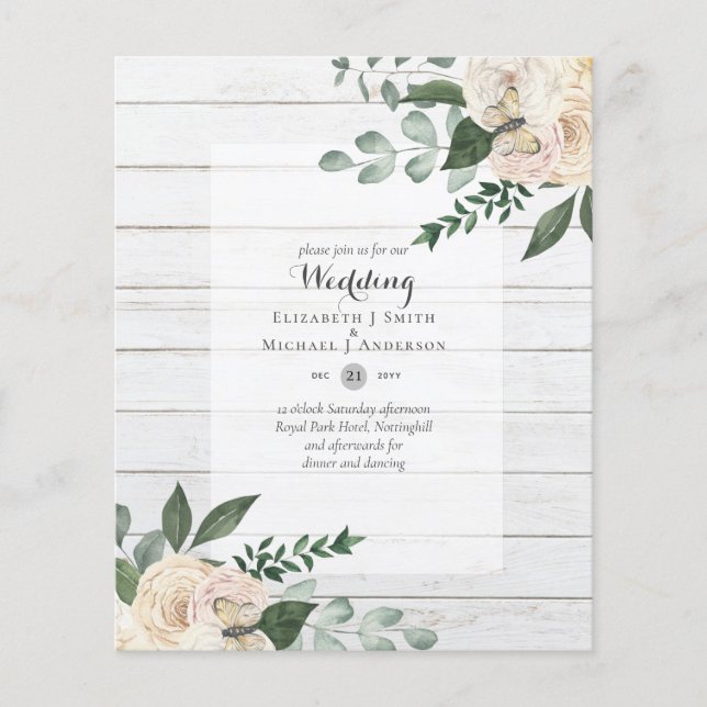 Flyer PRESUPUESTO Rosas Blancas Invitaciones a bodas más (Frente)