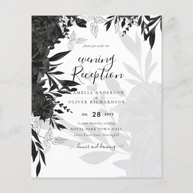 Flyer PRESUPUESTO Rosas negros Elegante invitación a la  (Frente)