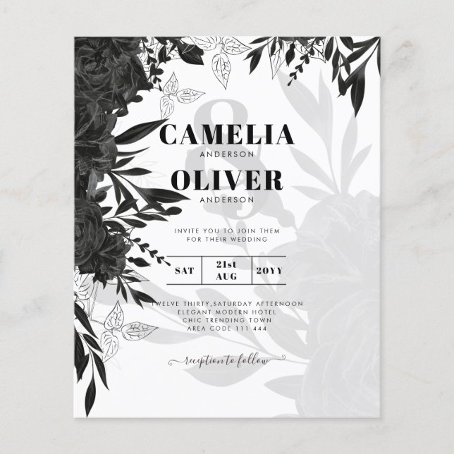 Flyer PRESUPUESTO Rosas negros Elegante invitación a la  (Frente)