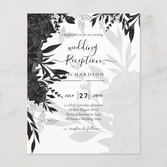 Flyer PRESUPUESTO Rosas negros Elegante invitación a la  (Frente)