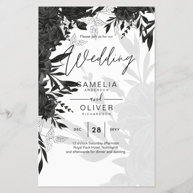 Flyer PRESUPUESTO Rosas negros Elegante invitación a la  (Frente)