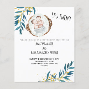 Flyer Presupuesto ¡Son gemelos! Invitación a la ducha de