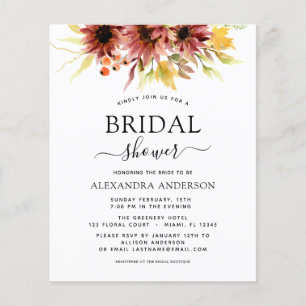 Flyer Presupuesto Sunflower Bridal Shower Burgundy Flora