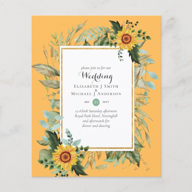 Flyer PRESUPUESTO Sunflowers Eucalyptus Greenery Boda (Frente)