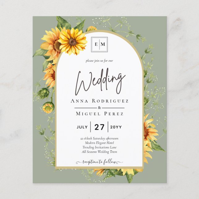 Flyer PRESUPUESTO Sunflowers Wedding Invitar código QR R (Frente)