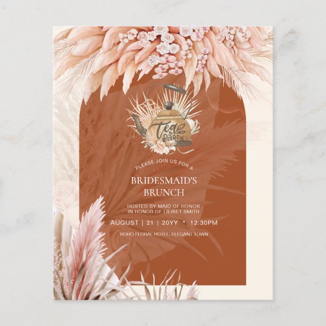 Flyer PRESUPUESTO Tea Fiesta Bridal Shower Pampas Grasa (Frente)