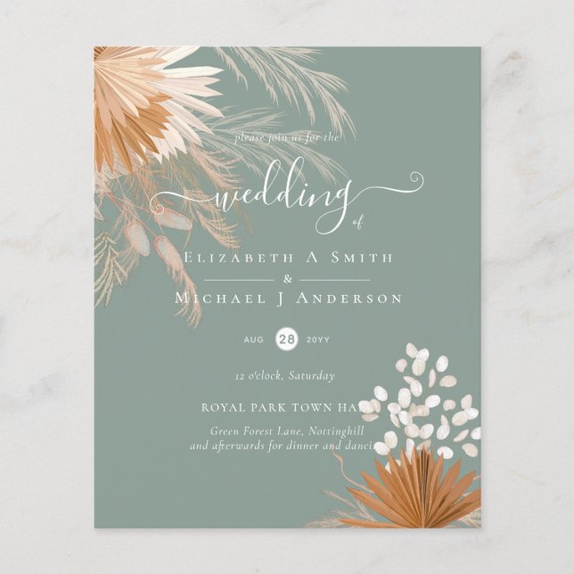 Flyer PRESUPUESTO Terracota Pampas Boda Tropical Grass (Frente)