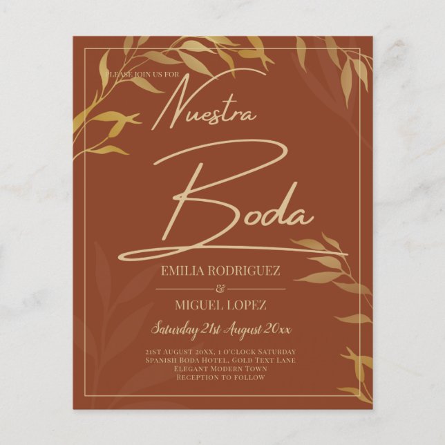 Flyer Presupuesto Terracotta GOLD Nuestra Boda Boda Espa (Frente)