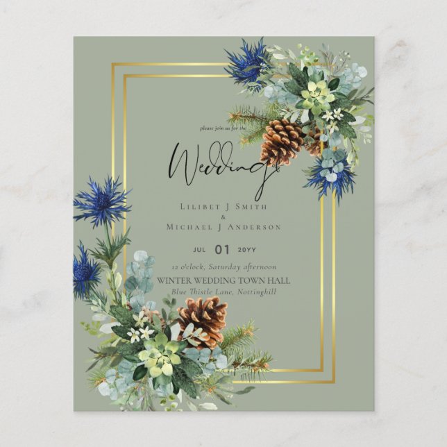 Flyer PRESUPUESTO Thistle azul Eucalyptus Boda Wonderlan (Frente)