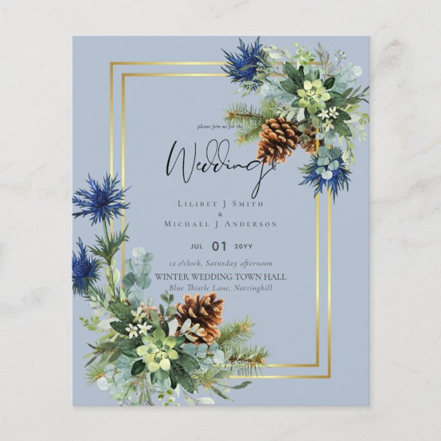 Flyer PRESUPUESTO Thistle azul Eucalyptus Boda Wonderlan (Frente)