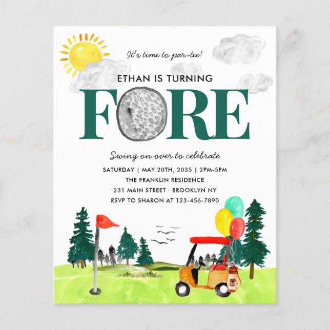Flyer Presupuesto Turning FORE Golf Par-tee 4º Cumpleaño (Frente)