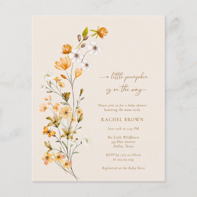 Flyer PRESUPUESTO Una Calabaza Está En Camino De Baby Sh (Frente)