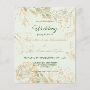 Flyer Presupuesto/Verdor/Oro - Invitación a la boda. Fly