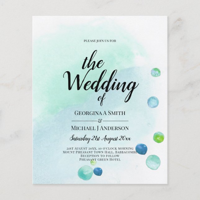 Flyer PRESUPUESTO Vidrio oceánico Ombre Boda azul Verde  (Frente)