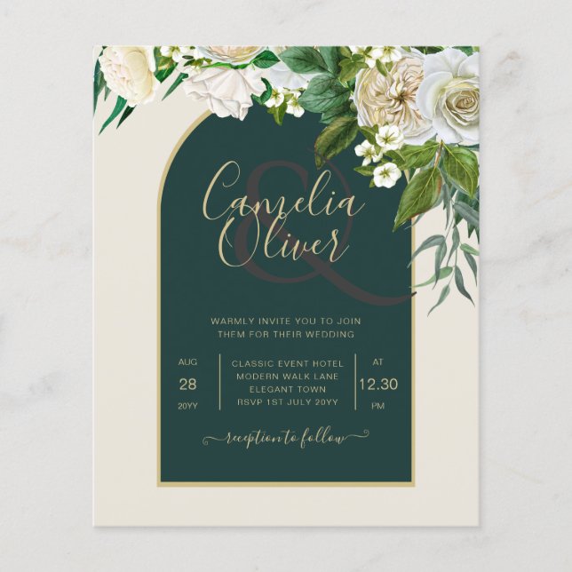 Flyer PRESUPUESTO White Roses Forest Green Winter Weddin (Frente)