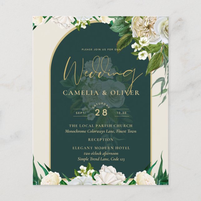 Flyer PRESUPUESTO White Roses Forest Green Winter Weddin (Frente)