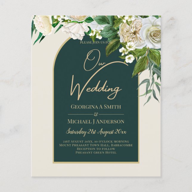 Flyer PRESUPUESTO White Roses Forest Green Winter Weddin (Frente)
