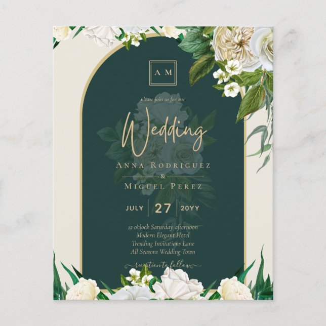 Flyer PRESUPUESTO White Roses Forest Green Winter Weddin (Frente)