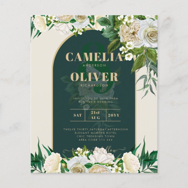 Flyer PRESUPUESTO White Roses Forest Green Winter Weddin (Frente)