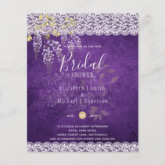 Flyer PRESUPUESTO Wisteria Lace Floral BRIDAL SHOWER INV (Frente)