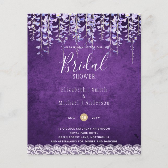 Flyer PRESUPUESTO Wisteria Lace Floral BRIDAL SHOWER INV (Frente)