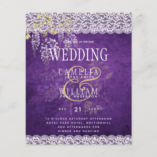 Flyer PRESUPUESTO Wisteria Morple Floral Lace Wedding IN (Frente)