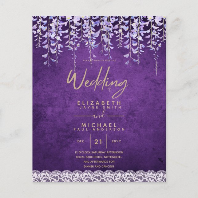 Flyer PRESUPUESTO Wisteria Morple Floral Lace Wedding IN (Frente)