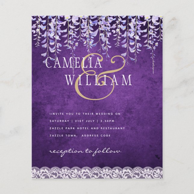 Flyer PRESUPUESTO Wisteria Morple Floral Lace Wedding IN (Frente)