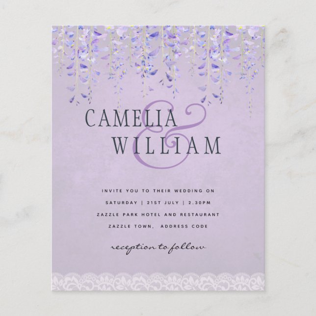 Flyer PRESUPUESTO Wisteria Morple Floral Lace Wedding IN (Frente)