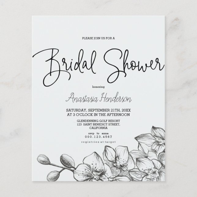 Flyer Presupuestos Classic, ducha de novia simple. (Frente)