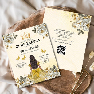 Flyer Presupuestos Código QR Floral Oro Mariposa Princes