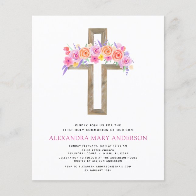 Flyer Presupuestos Primero Santa Comunión Pastel Floral  (Frente)