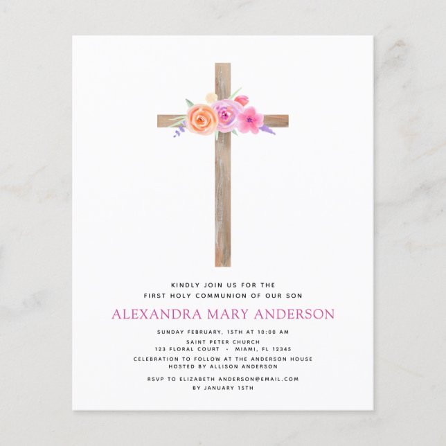 Flyer Presupuestos Primero Santa Comunión Pastel Floral  (Frente)