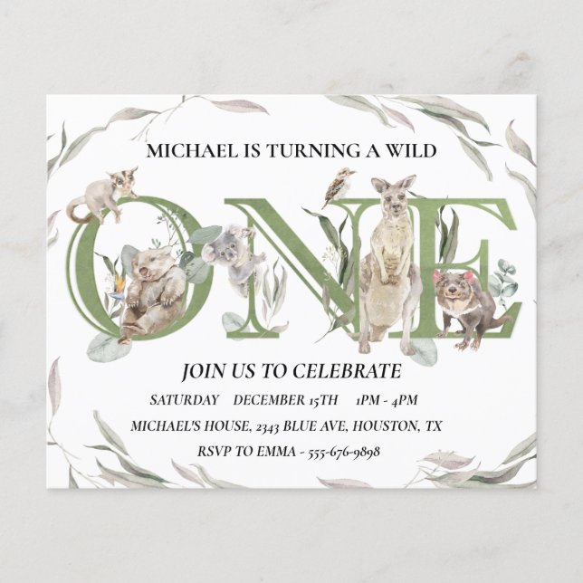 Flyer Primer Cumpleaños Australiano Salvaje Animales  (Frente)