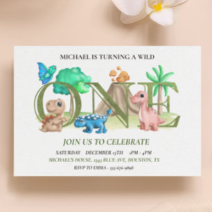 Flyer Primer cumpleaños Wild One Baby Dinosaurios