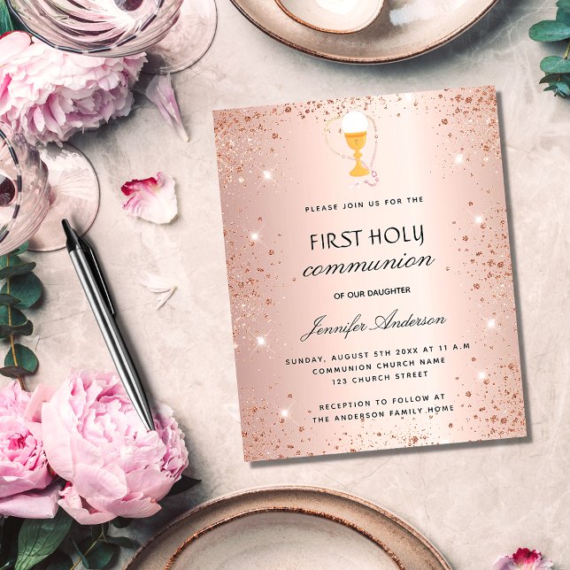 Flyer Primera comunión invitación económica en rosa oro (Subido por el creador)