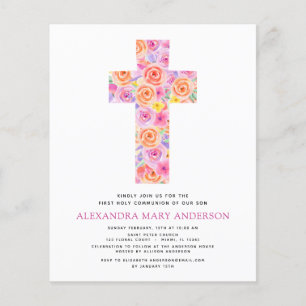 Flyer Primera Comunión Pastel Floral Rosa Presupuesto