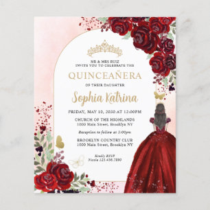 Flyer Princesa barata de oro floral borgoñona Quinceaner