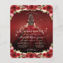 Princesa barata de oro floral borgoñona Quinceaner