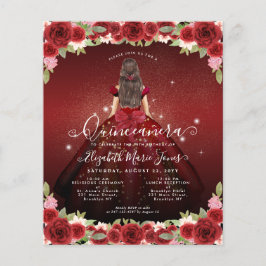 Flyer Princesa barata de oro floral borgoñona Quinceaner