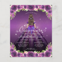 Princesa de oro morado floral barata Quinceanera
