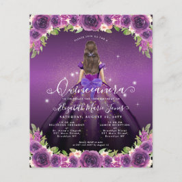 Flyer Princesa de oro morado floral barata Quinceanera