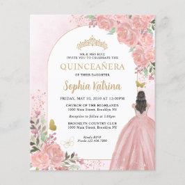 Flyer Princesa de oro rosa barata floral Rubor Quinceane